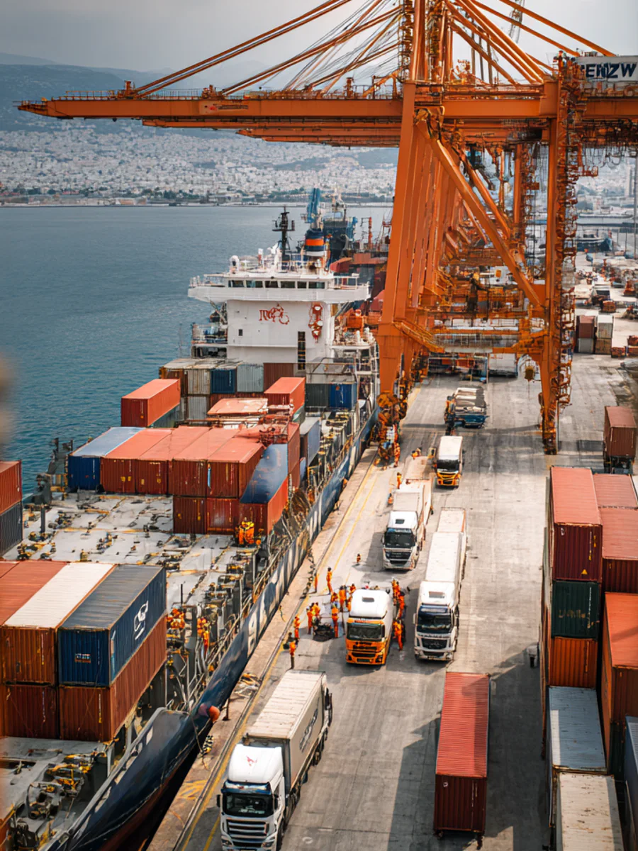 Mediterranean port logistics and cargo handling beside the water